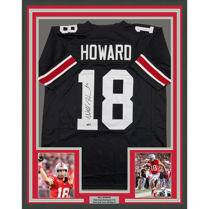 Framed Autographed/Signed Will Howard 35x39 Ohio State Black College Football Jersey Beckett BAS COA
