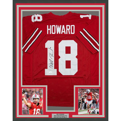 Framed Autographed/Signed Will Howard 35x39 Ohio State Red College Football Jersey JSA COA