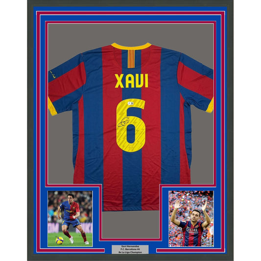 Framed Autographed/Signed Xavi Hernandez 35x39 FC Barcelona 2011 Final Soccer Jersey Beckett BAS COA