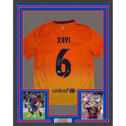 Framed Autographed/Signed Xavi Hernandez 35x39 FC Barcelona Orange Soccer Jersey Beckett BAS COA