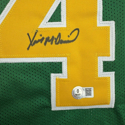 Framed Autographed/Signed Xavier McDaniel 35x39 Seattle Green Basketball Jersey Beckett BAS COA