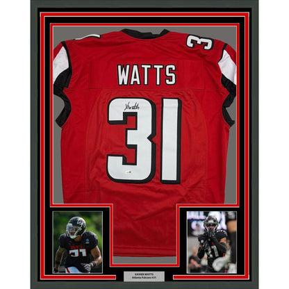 Framed Autographed/Signed Xavier Watts 35x39 Atlanta Red Pro Cut Football Jersey JSA COA