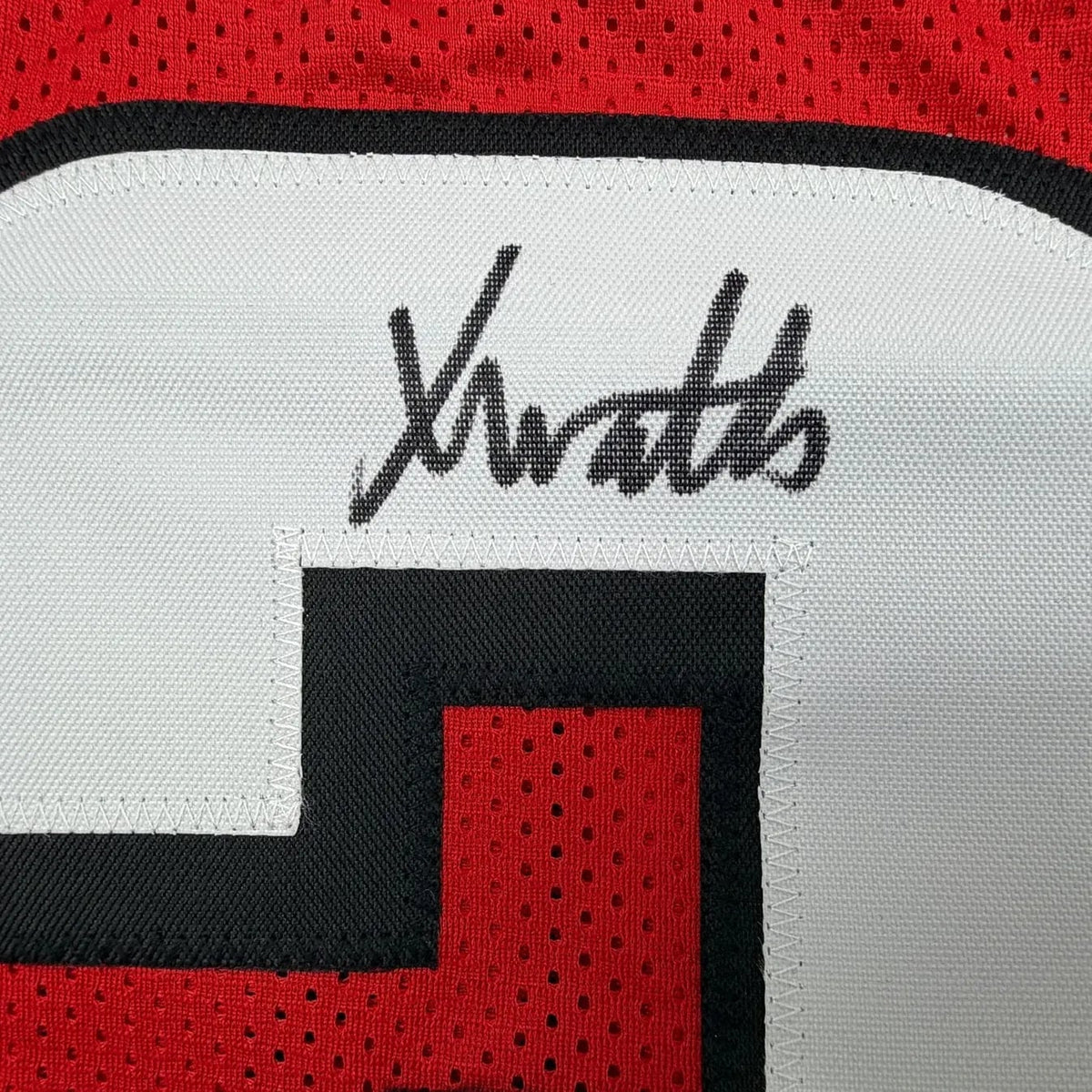 Framed Autographed/Signed Xavier Watts 35x39 Atlanta Red Pro Cut Football Jersey JSA COA