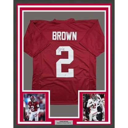 Framed Autographed/Signed Zabien Brown 35x39 Alabama Red College Football Jersey JSA COA
