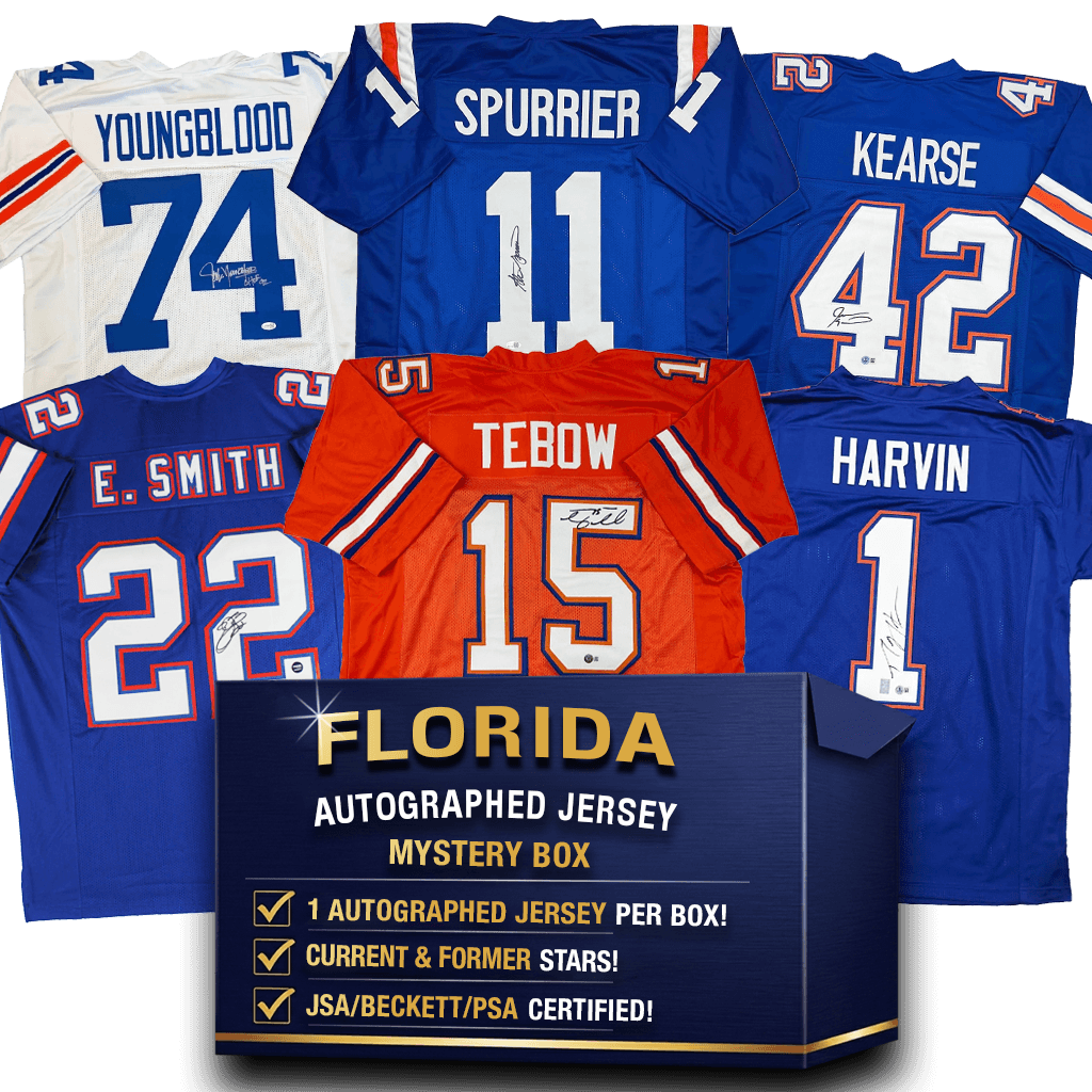 Autographed/Signed University of Florida College Football Jersey Mystery Box with PSA JSA or Beckett COA