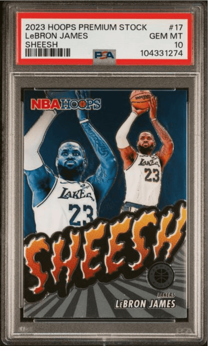 Graded 2023 Panini Hoops Premium Stock LeBron James #17 Sheesh Basketball Card PSA 10 Gem Mint