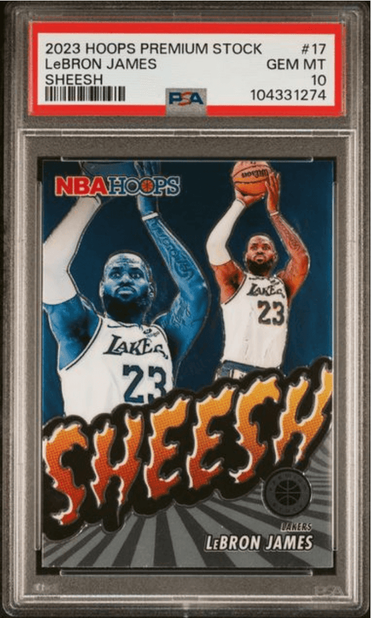 Graded 2023 Panini Hoops Premium Stock LeBron James #17 Sheesh Basketball Card PSA 10 Gem Mint