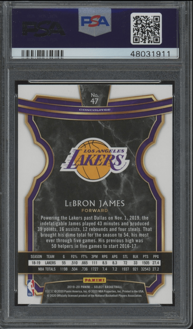 Graded 2019 Panini Select LeBron James #47 Basketball Card PSA 10 Gem Mint