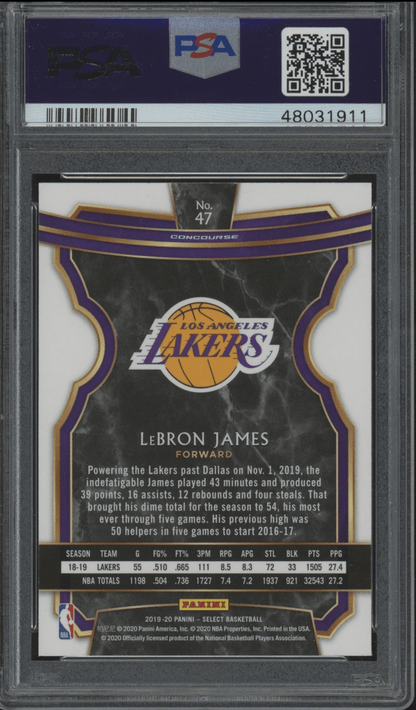 Graded 2019 Panini Select LeBron James #47 Basketball Card PSA 10 Gem Mint