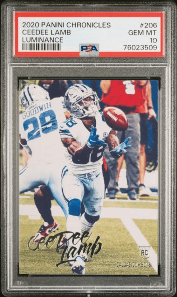 Graded 2020 Panini Chronicles CeeDee Lamb #206 Luminance Rookie RC Football Card PSA 10 Gem Mint