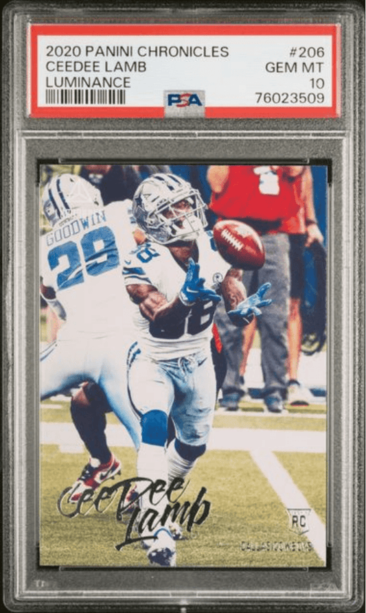 Graded 2020 Panini Chronicles CeeDee Lamb #206 Luminance Rookie RC Football Card PSA 10 Gem Mint
