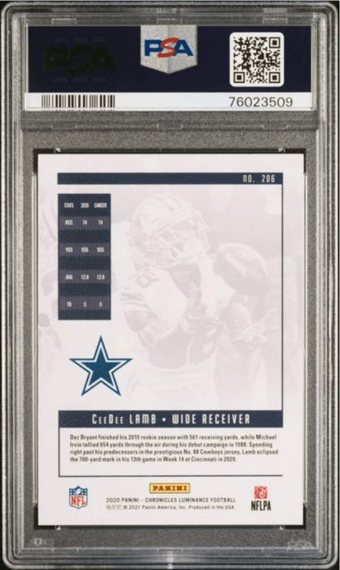 Graded 2020 Panini Chronicles CeeDee Lamb #206 Luminance Rookie RC Football Card PSA 10 Gem Mint