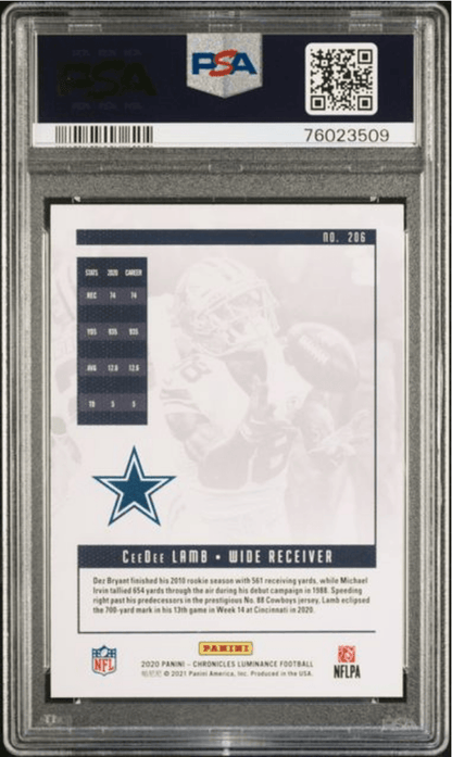 Graded 2020 Panini Chronicles CeeDee Lamb #206 Luminance Rookie RC Football Card PSA 10 Gem Mint