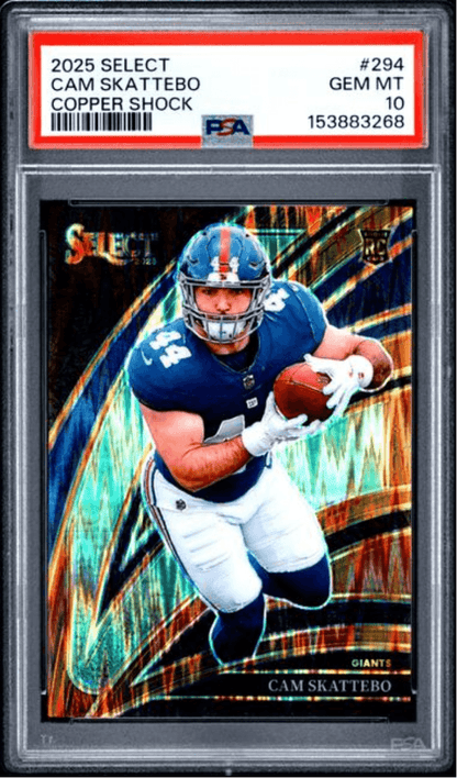 Graded 2025 Panini Select Cam Skattebo #294 Copper Shock Rookie RC Football Card PSA 10 Gem Mint