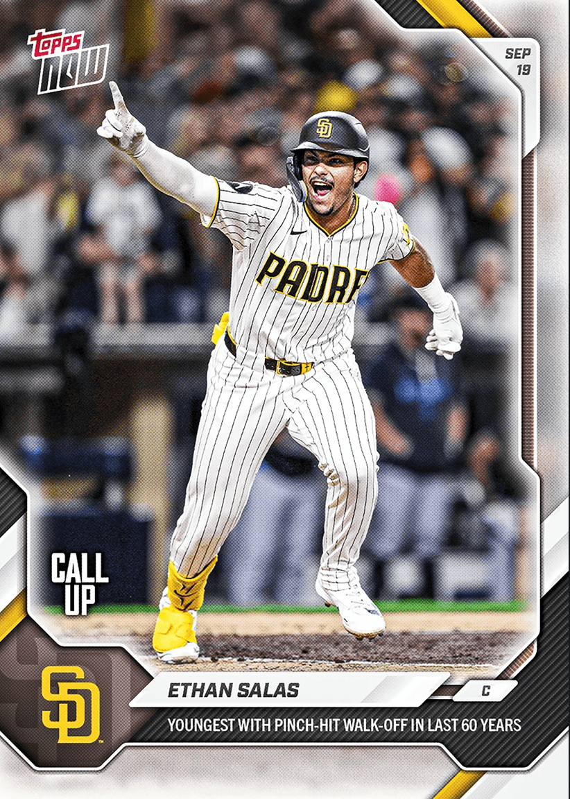 2026 Topps Now Ethan Salas #695 Youngest with Pinch Hit Walk Off in Last 60 Years San Diego Padres Rookie RC Baseball Card