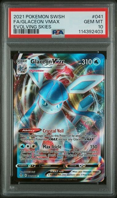Graded 2021 PKM SWSH Glaceon VMAX #041 Evolving Skies Trading Card Game PSA 10 Gem Mint