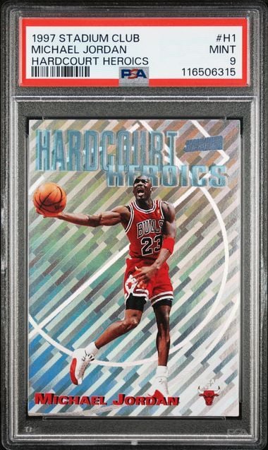Graded 1997 Stadium Club Michael Jordan #H1 Hardcourt Heroics Basketball Card PSA 9 Mint
