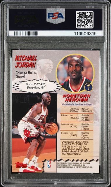 Graded 1997 Stadium Club Michael Jordan #H1 Hardcourt Heroics Basketball Card PSA 9 Mint