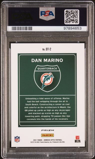 Graded 2021 Panini Donruss Optic Dan Marino #DT2 Downtown Football Card PSA 10 Gem Mint
