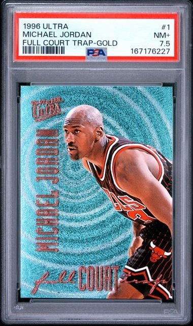 Graded 1996 Fleer Ultra Michael Jordan #1 Full Court Trap Gold Basketball Card PSA 7.5 NM+