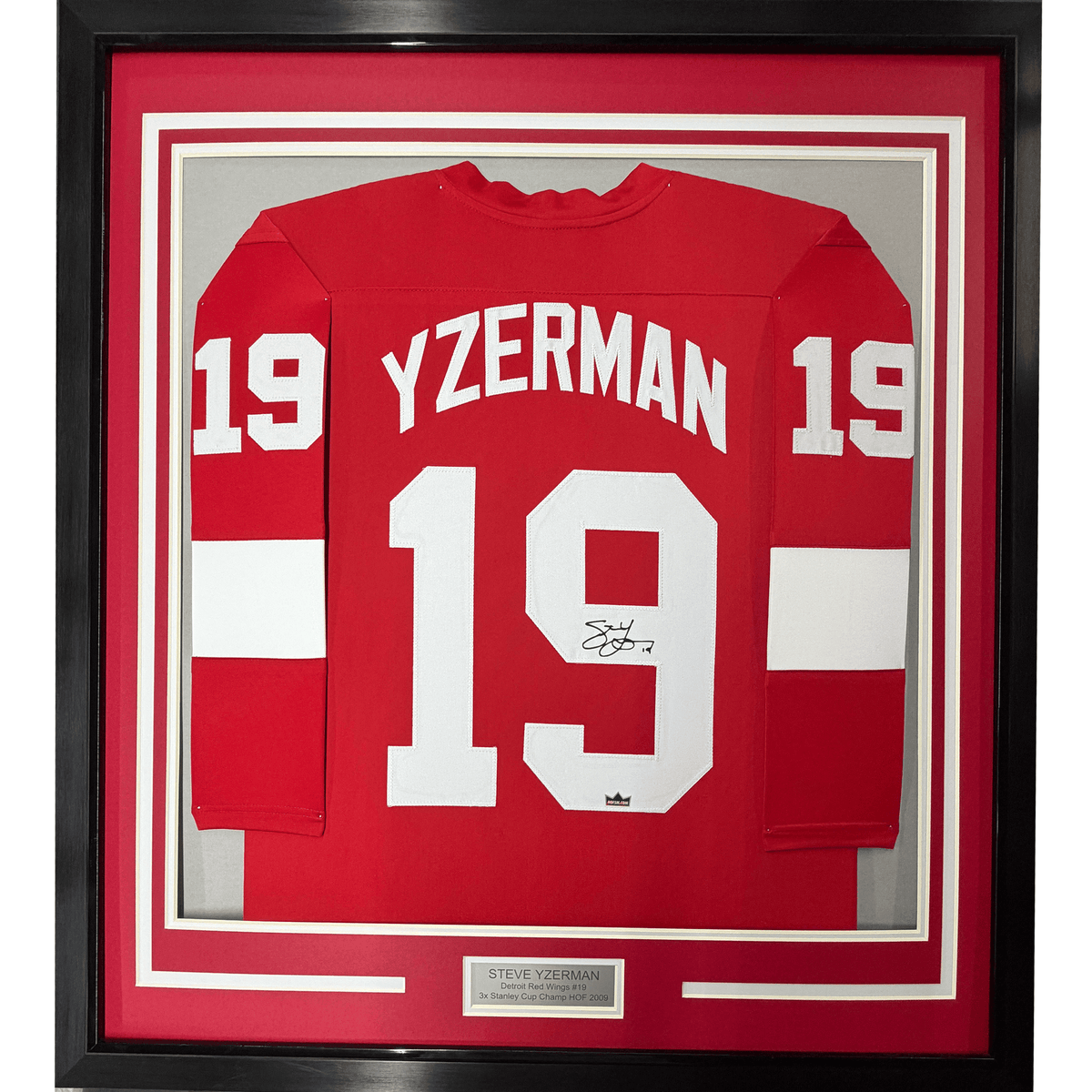 Framed Facsimile Autographed Steve Yzerman 35x39 Detroit Red Reprint Laser Auto Hockey Jersey