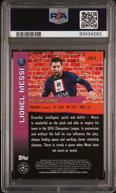 Graded 2022 Topps Finest UCC Lionel Messi #FTM9 The Man Soccer Card PSA 10 Gem Mint