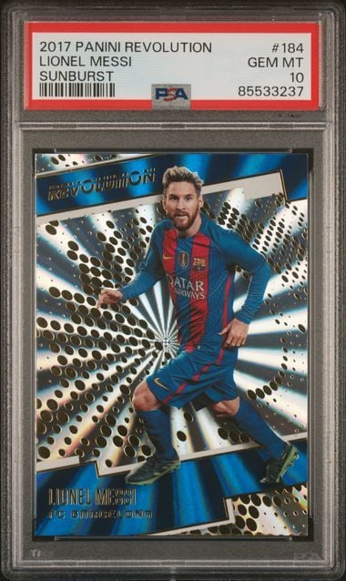 Graded 2017 Panini Revolution Lionel Messi #184 Sunburst Soccer Card PSA 10 Gem Mint