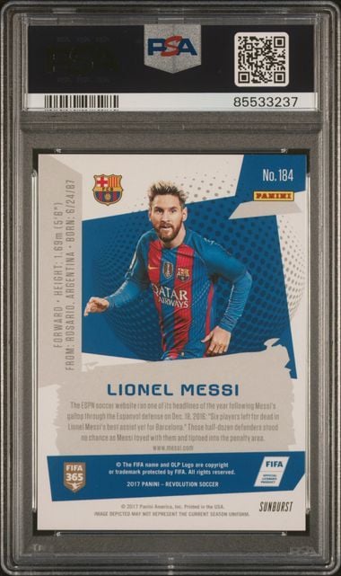 Graded 2017 Panini Revolution Lionel Messi #184 Sunburst Soccer Card PSA 10 Gem Mint