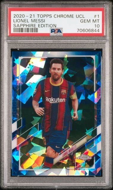Graded 2020 Topps Chrome UCL Lionel Messi #1 Sapphire Edition Soccer Card PSA 10 Gem Mint