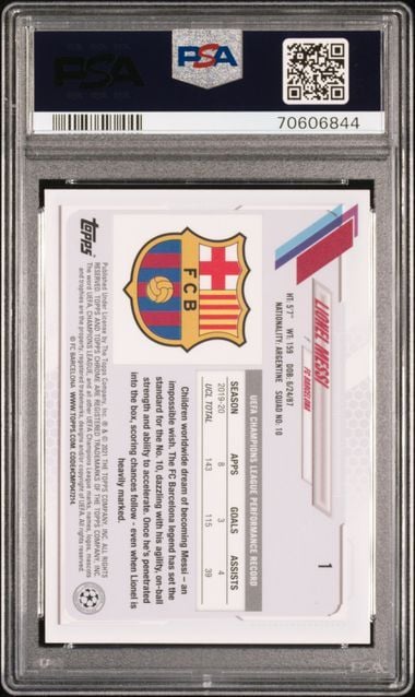 Graded 2020 Topps Chrome UCL Lionel Messi #1 Sapphire Edition Soccer Card PSA 10 Gem Mint