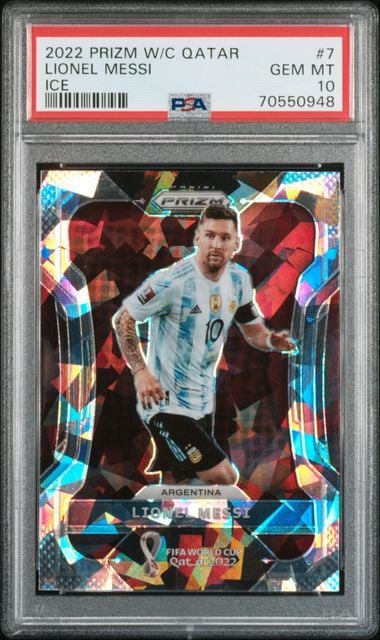 Graded 2022 Panini Prizm World Cup Qatar Lionel Messi #7 Ice Soccer Card PSA 10 Gem Mint
