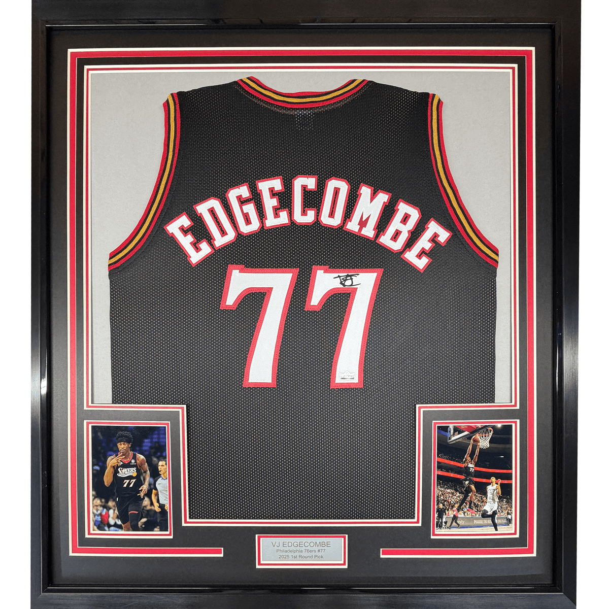 Framed Facsimile Autographed V.J. VJ Edgecombe 35x39 Philadelphia Retro Black Reprint Laser Auto Basketball Jersey