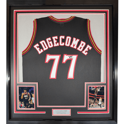 Framed Facsimile Autographed V.J. VJ Edgecombe 35x39 Philadelphia Retro Black Reprint Laser Auto Basketball Jersey