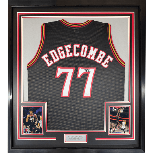 Framed Facsimile Autographed V.J. VJ Edgecombe 35x39 Philadelphia Retro Black Reprint Laser Auto Basketball Jersey