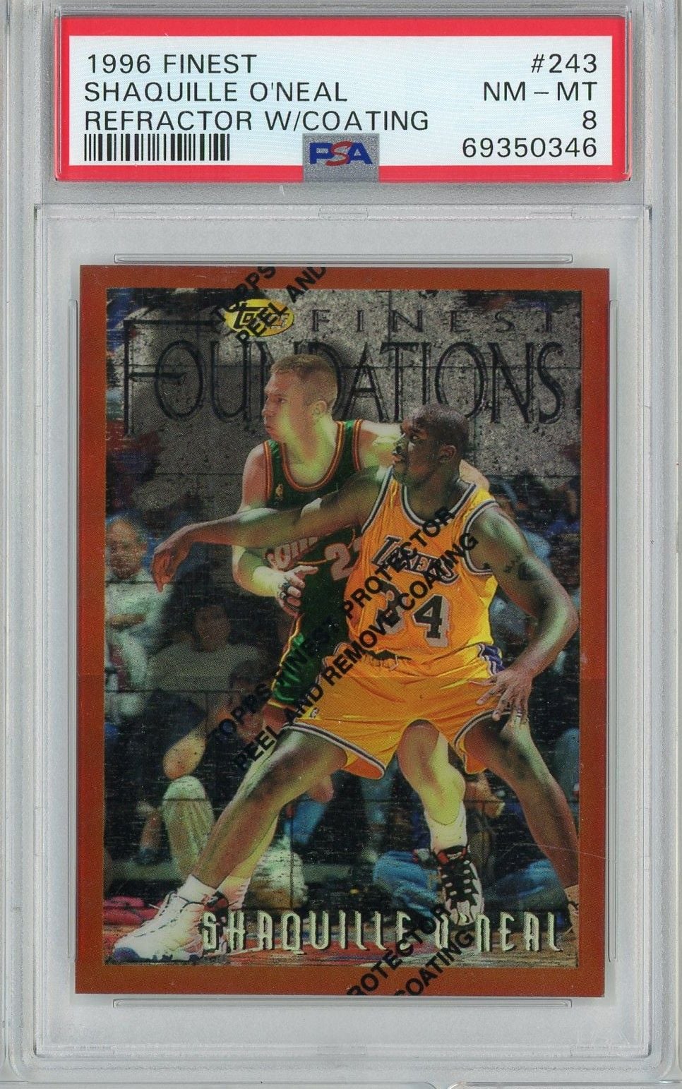 Graded 1996 Finest Shaquille Shaq O'Neal #243 Refractor with Coating Basketball Card PSA 8 NM-MT