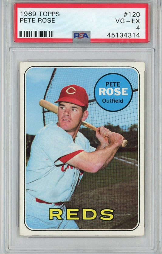 Graded 1969 Topps Pete Rose #120 Baseball Card PSA 4 VG-EX