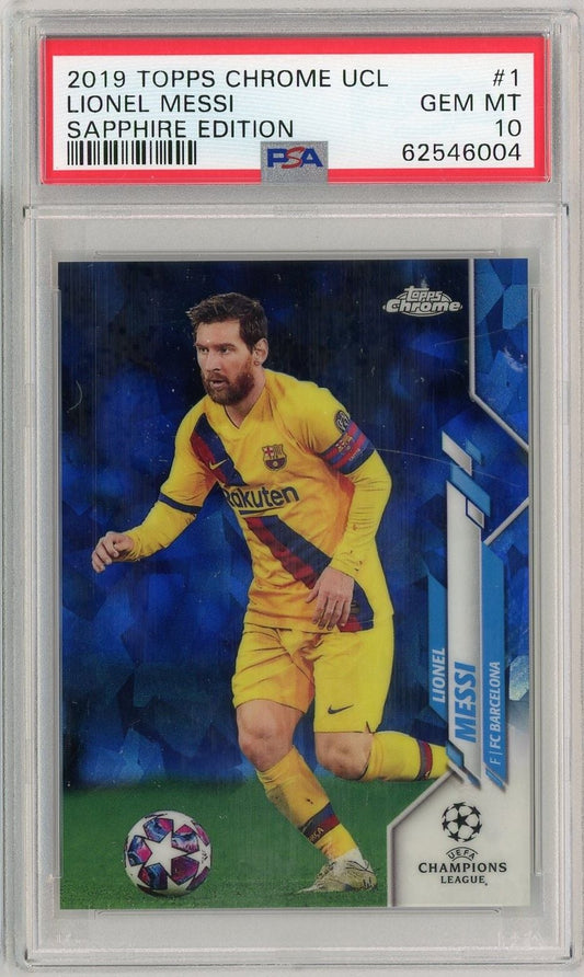 Graded 2019 Topps Chrome UCL Lionel Messi #1 Sapphire Edition Short Print SP Soccer Card PSA 10 Gem Mint