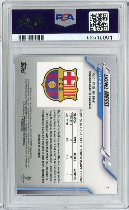 Graded 2019 Topps Chrome UCL Lionel Messi #1 Sapphire Edition Short Print SP Soccer Card PSA 10 Gem Mint