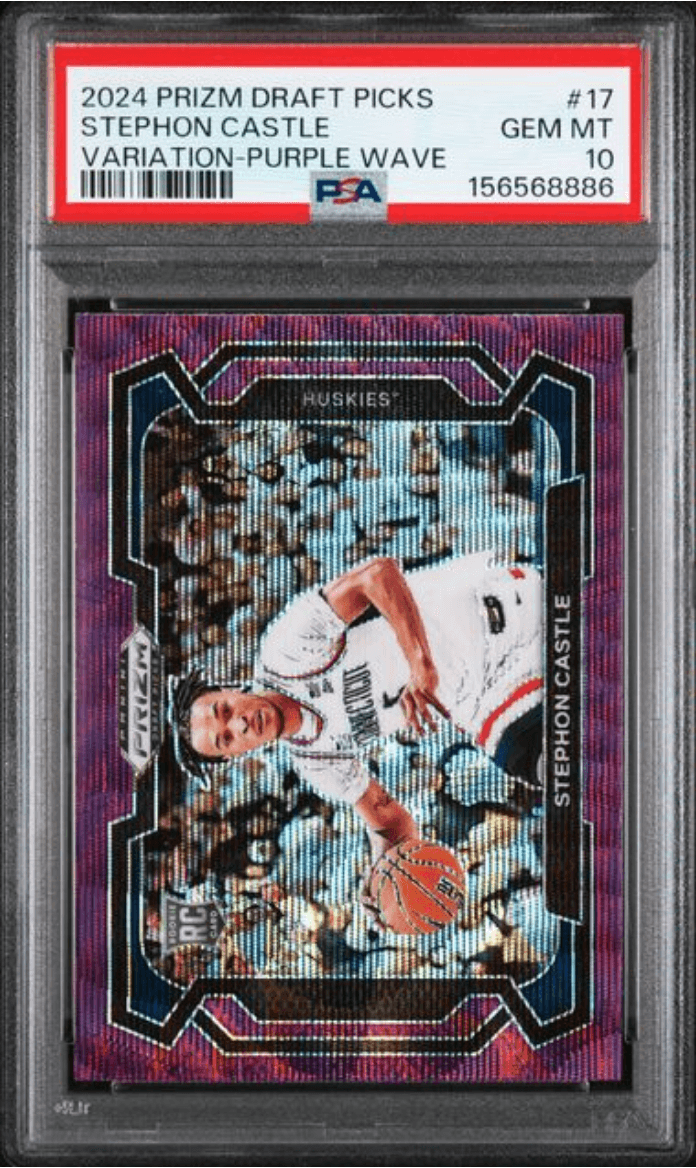 Graded 2024 Panini Prizm Draft Picks Stephon Castle #17 Variation Purple Wave Rookie RC Basketball Card PSA 10 Gem Mint