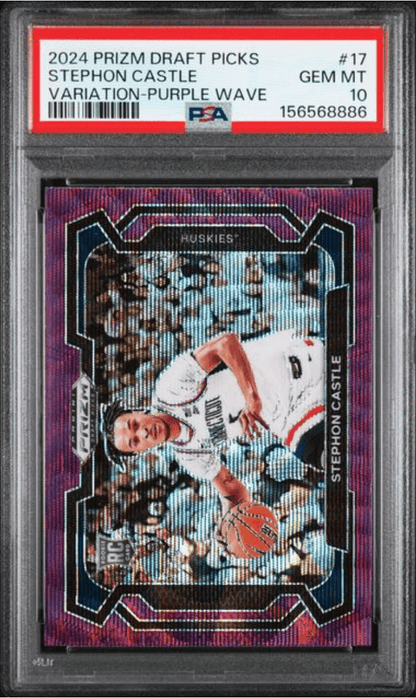 Graded 2024 Panini Prizm Draft Picks Stephon Castle #17 Variation Purple Wave Rookie RC Basketball Card PSA 10 Gem Mint