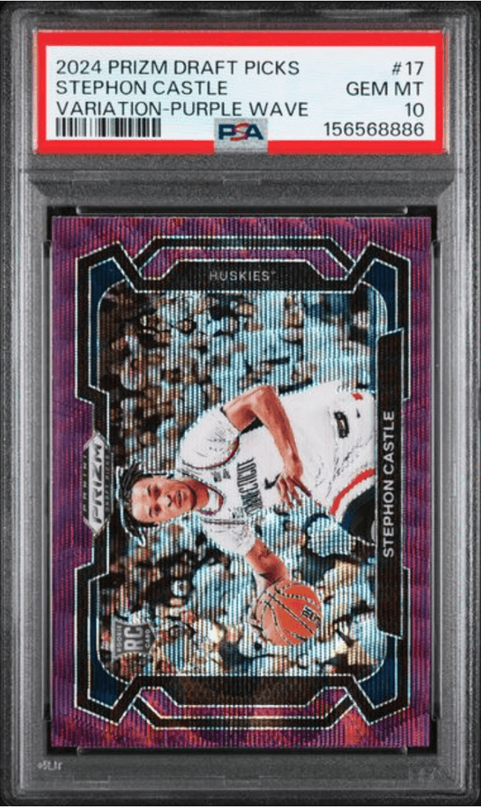 Graded 2024 Panini Prizm Draft Picks Stephon Castle #17 Variation Purple Wave Rookie RC Basketball Card PSA 10 Gem Mint