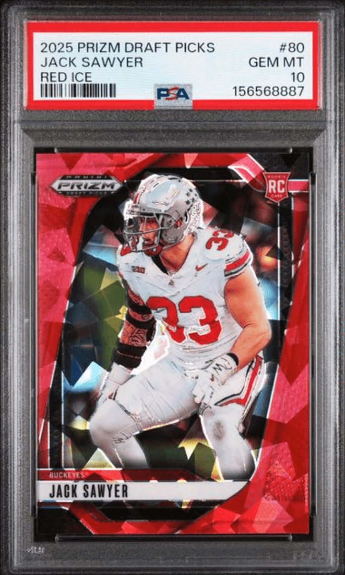 Graded 2025 Panini Prizm Draft Picks Jack Sawyer #80 Red Ice Rookie RC Football Card PSA 10 Gem Mint