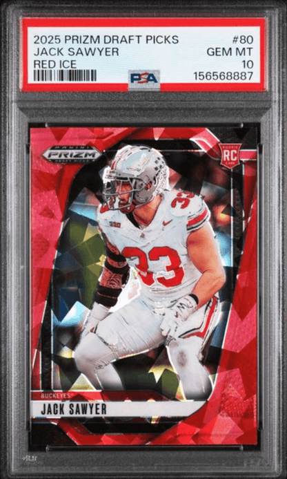 Graded 2025 Panini Prizm Draft Picks Jack Sawyer #80 Red Ice Rookie RC Football Card PSA 10 Gem Mint