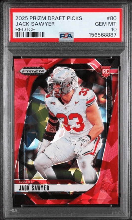 Graded 2025 Panini Prizm Draft Picks Jack Sawyer #80 Red Ice Rookie RC Football Card PSA 10 Gem Mint