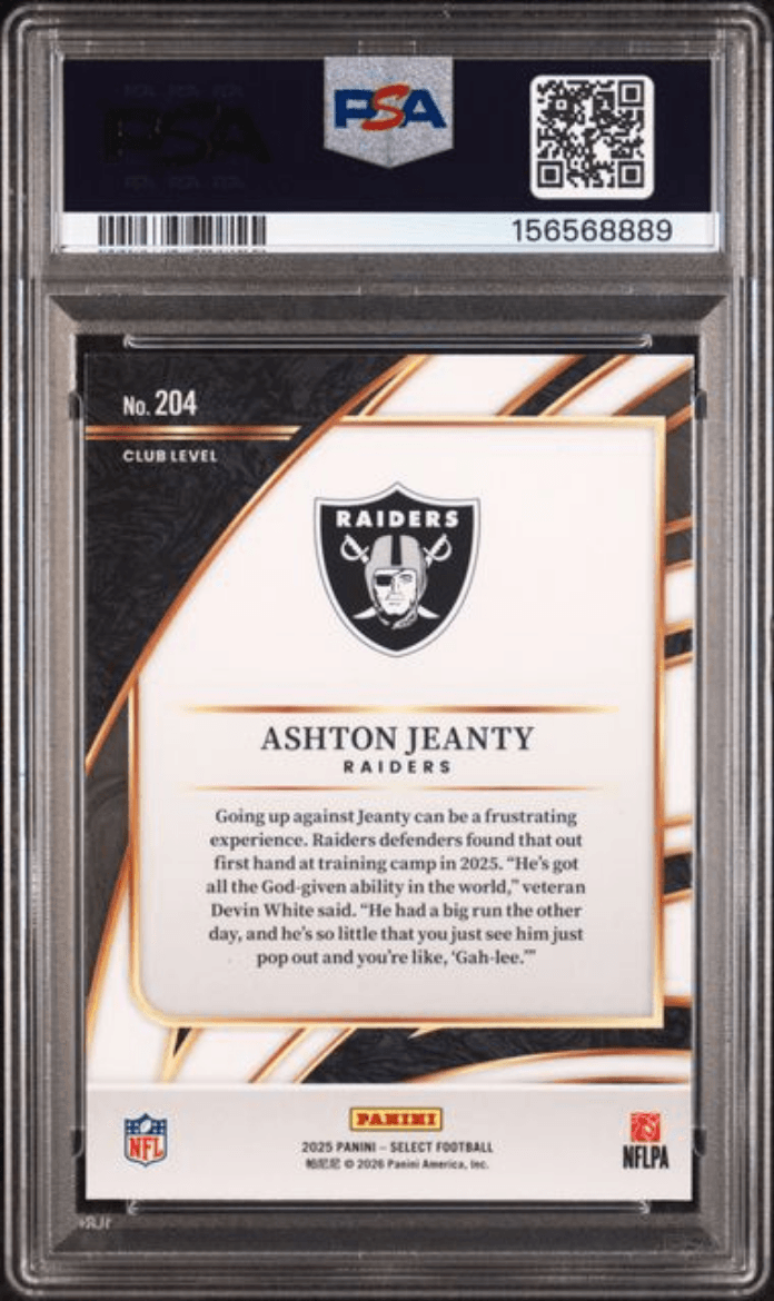 Graded 2025 Panini Select Ashton Jeanty #204 Rookie RC Football Card PSA 9 Mint