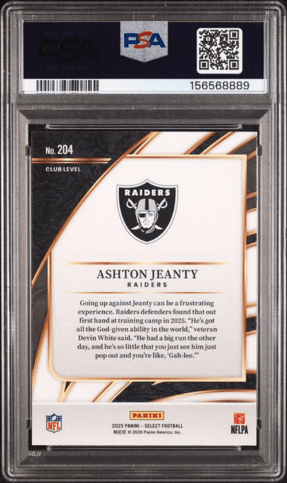 Graded 2025 Panini Select Ashton Jeanty #204 Rookie RC Football Card PSA 9 Mint
