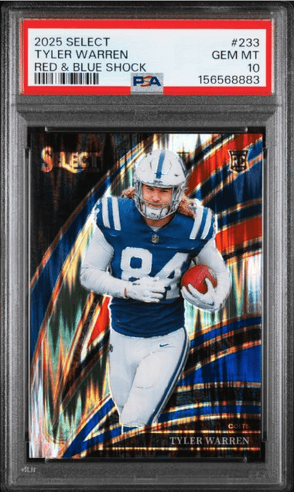 Graded 2025 Panini Select Tyler Warren #233 Red & Blue Shock Rookie RC Football Card PSA 10 Gem Mint