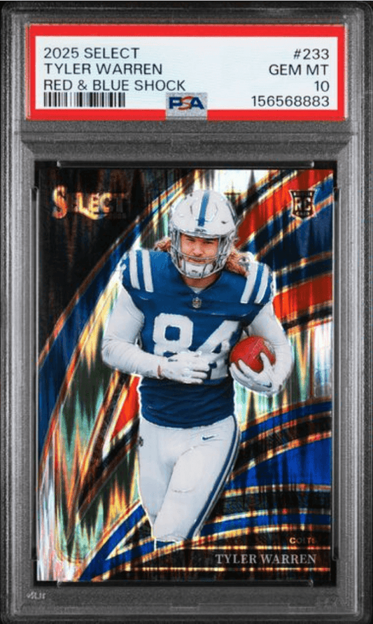 Graded 2025 Panini Select Tyler Warren #233 Red & Blue Shock Rookie RC Football Card PSA 10 Gem Mint