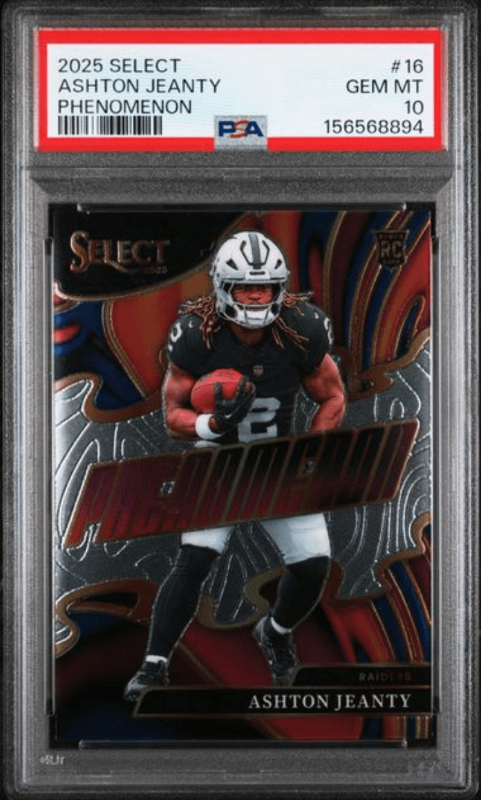 Graded 2025 Panini Select Ashton Jeanty #16 Phenomenon Rookie RC Football Card PSA 10 Gem Mint