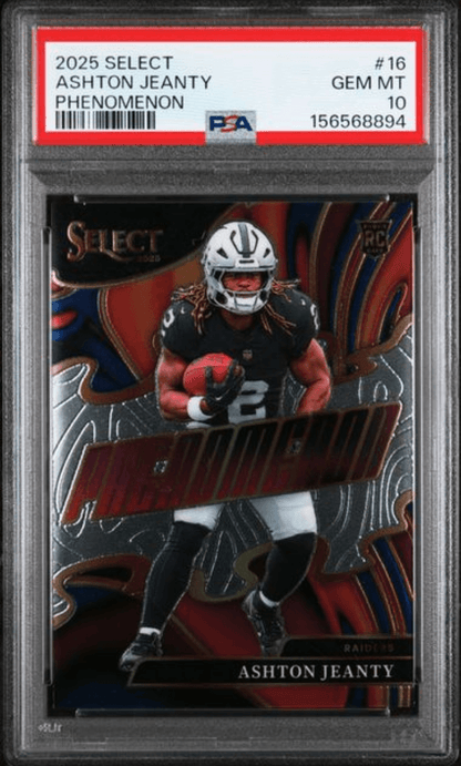Graded 2025 Panini Select Ashton Jeanty #16 Phenomenon Rookie RC Football Card PSA 10 Gem Mint